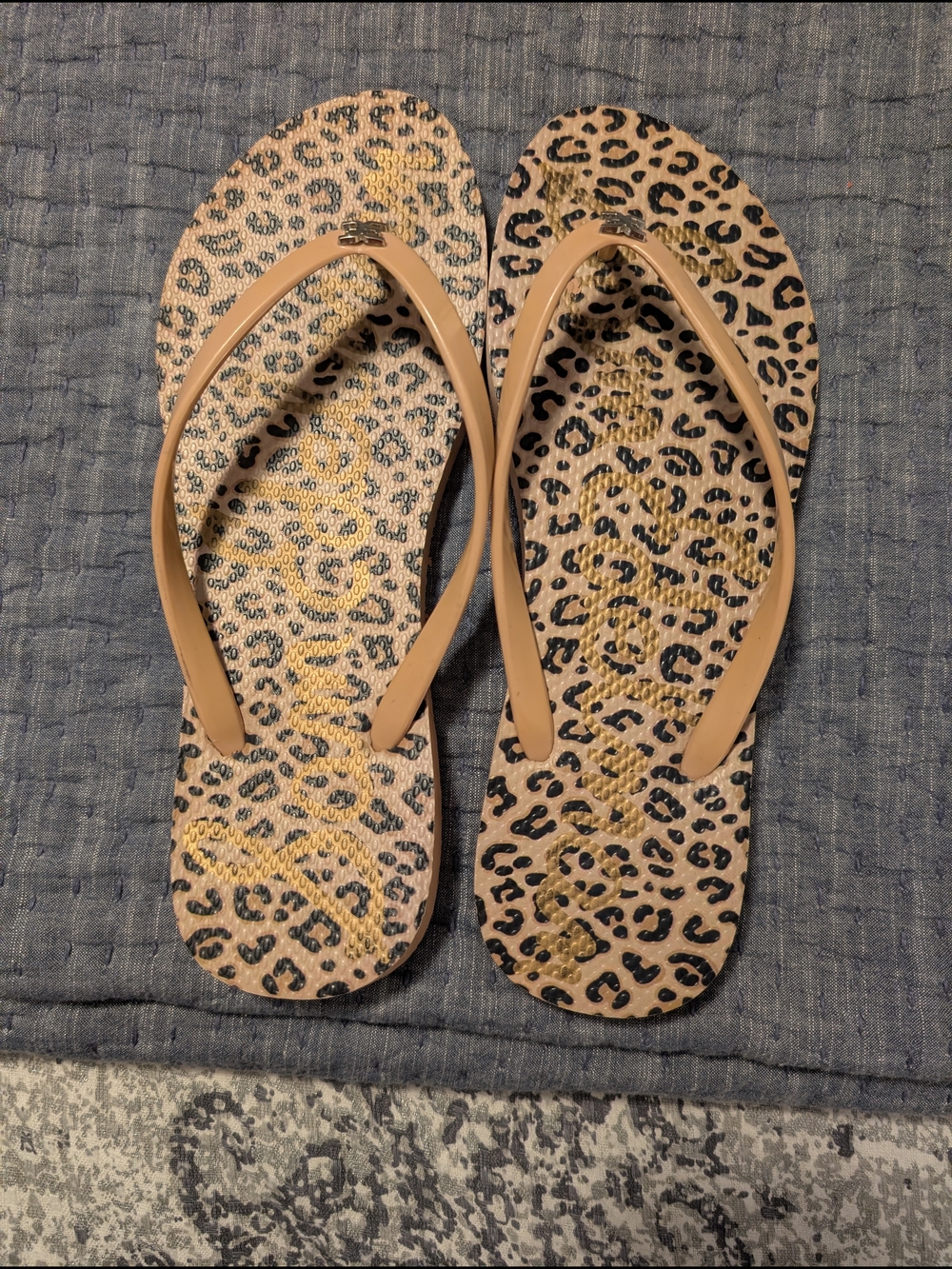 Sam Edelman Leopard Print Flip Flops with Nude Straps